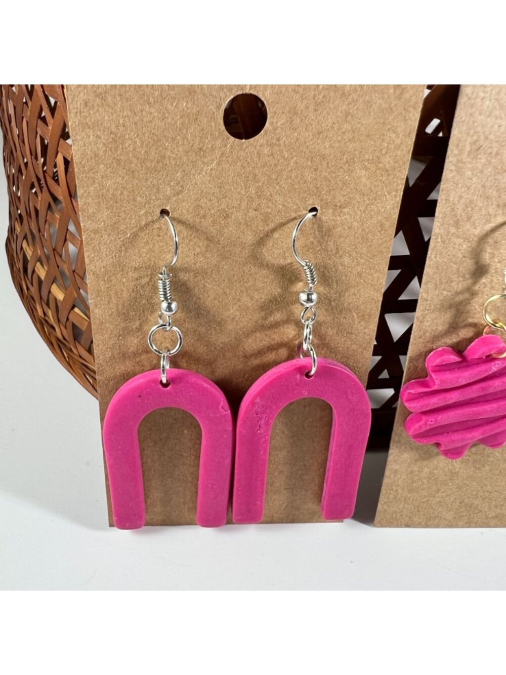 Handcrafted Fuchsia Polymer Clay Earrings 2 Unique Designs Lightweight & Eye-Cat - Picture 2 of 3